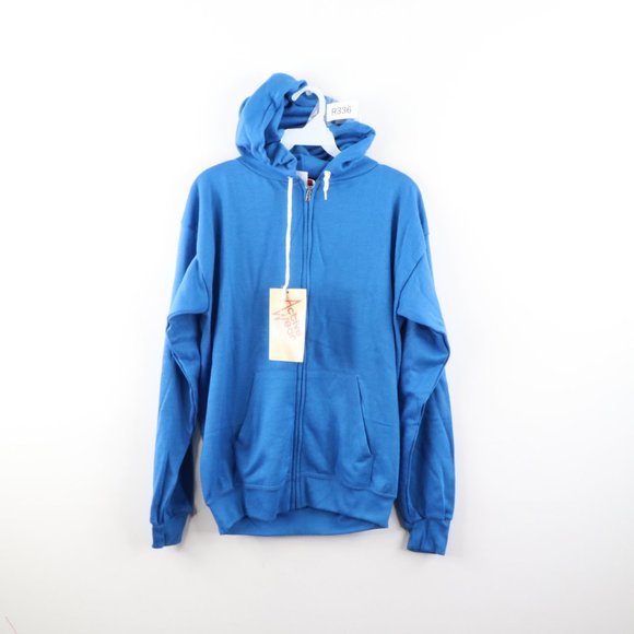 Vintage Blank Full Zip Hoodie Sweatshirt Blue USA - Picture 1 of 8